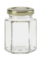 Sechseck-Glas 110 ml mit Deckel